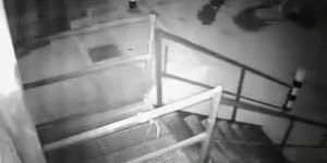 Two drunk girls get caught on security cam pissing really rough