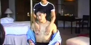 Asian twinks giving heads while breeding in trio for jizz