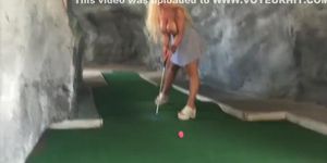 Public Exposed Hot Blonde Playing Putt Putt