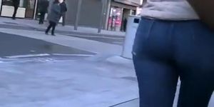 Blonde in tight jeans pants with nice ass