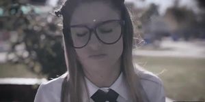 Nerdy school teen enjoyed fucking in her first DP sex (Kristen Scott)