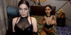 Two Adorable Flirty Tranny Blow and Fuck Live