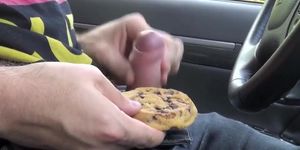 boy masturbates and squirts cum on biscuit cake