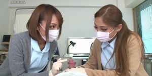 2 Japanese nurses give tender handjob with latex gloves