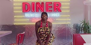 ADULT TIME - Ebony Mystique SUPER SOAKS Diner With SQUIRT While Making A Sundae!