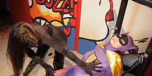 Catwoman vs. Batgirl Teasing BDSM Fetish Bondage Lesbians Domination Cosplay