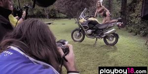 Big boobed naked blondie Danielle Mathers posing on a motorbike outdoor (Ashley Hobbs, Dani Mathers, Jaime Faith Edmondson, Lauren Elise, Jaime Edmondson)