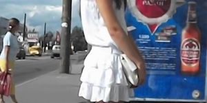 Public up skirt teen blonde flashes her white panties
