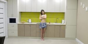 Naked girl kitchen time