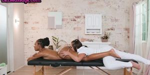 LEZ MASSAGE - Massaging blonde scissors black lesbian after hot massage