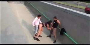 PUBLIC threesome with a BUSTY TEEN