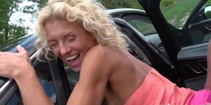 Mature Whore fucked in the trunk of a car