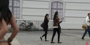 Naked Euro babe walks chariot in public (Zenza Raggi)