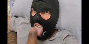 Tranny uses her sex puppet and cums on his face