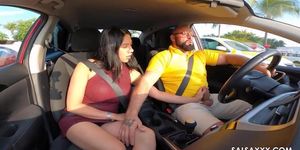 Housewife sucks horny husband while driving