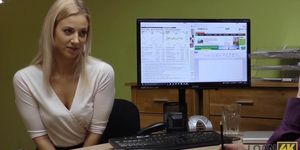 LOAN4K. It's not a casting but blonde undresses and fucks in office