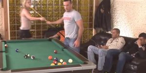Amateur european gangbang on a pool table