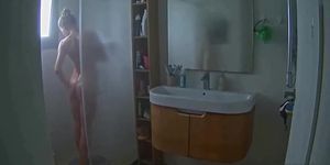 Nice blonde bathes and shaving on shower