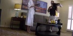 Girl Flashing Nude to Roomservice Guy