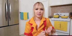 Lilly Bell sucks her little brother Alex Jett's dick in the kitchen and then swallows down his big load of cum!