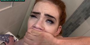 POV redhead stepsister babe bathroom fucked by stepbro