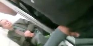 Busty girl touches her friend's tool in the bus