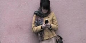 Japanese chick gets her skirt torn in a sharking video