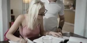 Blonde schoolgirl sucking and fucking her lustful tutor