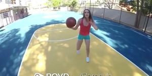 Chick gets bonked by the basketball player
