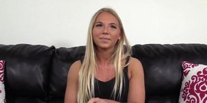 Blonde girl fucked from behind at the casting