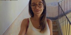 Bigtit Nerdy Babe Pulled Into Riding Big Cock In Public
