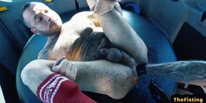 THE FISTING CLUB - Hairy inked hunk gets lubed and fist fucked in the van