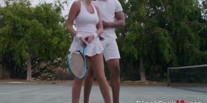 Big tits teen August Ames interracial after playing tennis