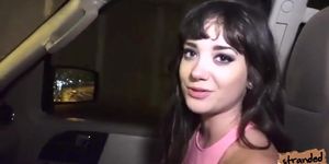 Teen Gia Paige hitch hikes and have sex on the car on a rainy night