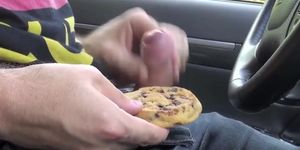 boy masturbates and squirts cum on biscuit cake