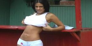 Sexy latina chick showing off her perfect body
