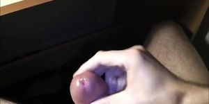 Stroking big cock head - wank and cumshot close up