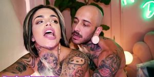 GENDERFLUXXX - MTF TS pussyfucks tattooed babe with strapon after licking