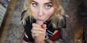 Green Eyes Blonde Uncut Blowjob with Swallow!