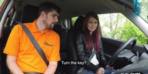 FAKEHUB - Public babe outdoor fucked in the car by driving instructor