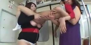 2 tall Asian bbws lift and play with short man