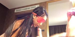 Blindfolded Ladyboy Best Is Giving Blowjob