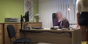 Blonde stays in young man's office to hook up