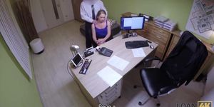 Girl realizes that the bank clerk wants to score her