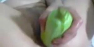 Amateur fisting herself vegetable inserion