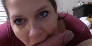 Housewife takes huge cum shot facial