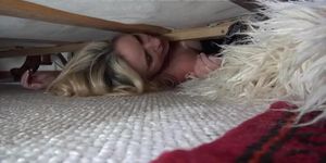 Stepson fucks blonde MILF who is stuck under the bed