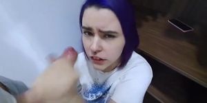 Guy fucks stepsis with blue hair and cums on ass