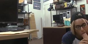 Blonde Girl In Glasses Sucking Shaft In Pawn Shop Office