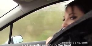 Busty French teen banged in car